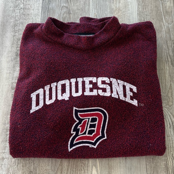 Woolley Threads Duquesne University Dukes Blue Red Vintage Pullover Sweatshirt L - Picture 1 of 11